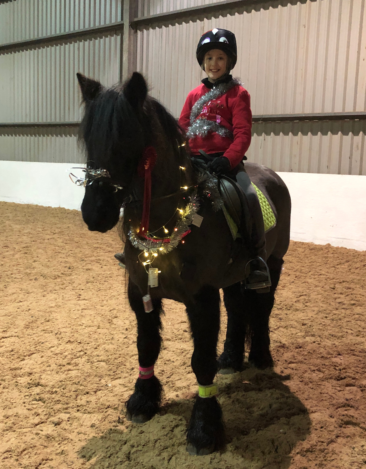 pony and young rider in a manege