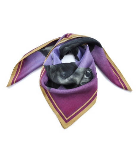 silk scarf in shades of purple and gold