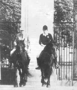 Her Royal Highness Princess Anne riding Scotgate Romany Lad, and the Crown Equerry, Lt. Col. Sir John Miller riding Balmoral Martin in Holyrood Park, Edinburgh. [ select to view a larger image ]