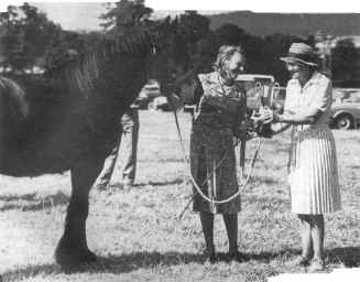 The late Miss Peggy Crossland presenting the cup to Mrs. Sylvia McCosh with here homebred three year old gelding at the Breed Show some years back. [ Select to view a larger image ]