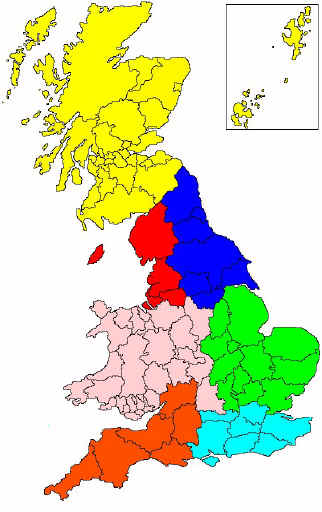 Map of Fell Pony Society Area Support Groups in the United Kingdom. [Select an area to find out more about what is going on with that Area Support Group]